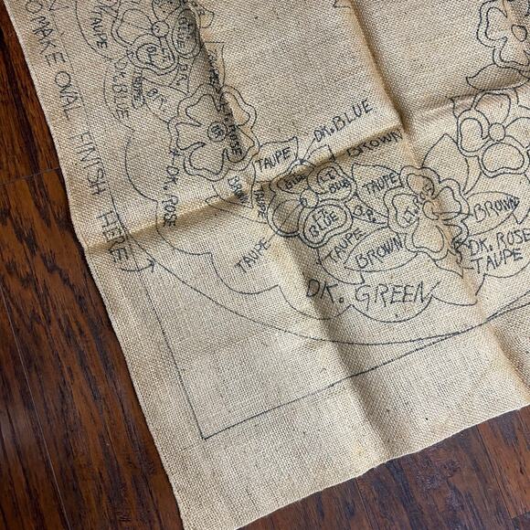 Vintage Floral Stamped Burlap For Rug Making #1880 28x48 - Picture 6 of 12